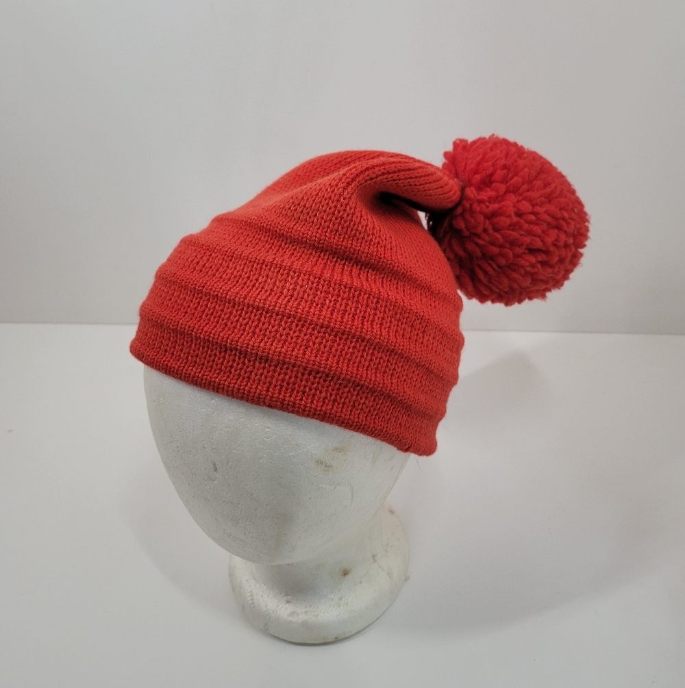Vintage Wigwam Mills Red Knit Winter Hat Pompom Beanie Made in USA